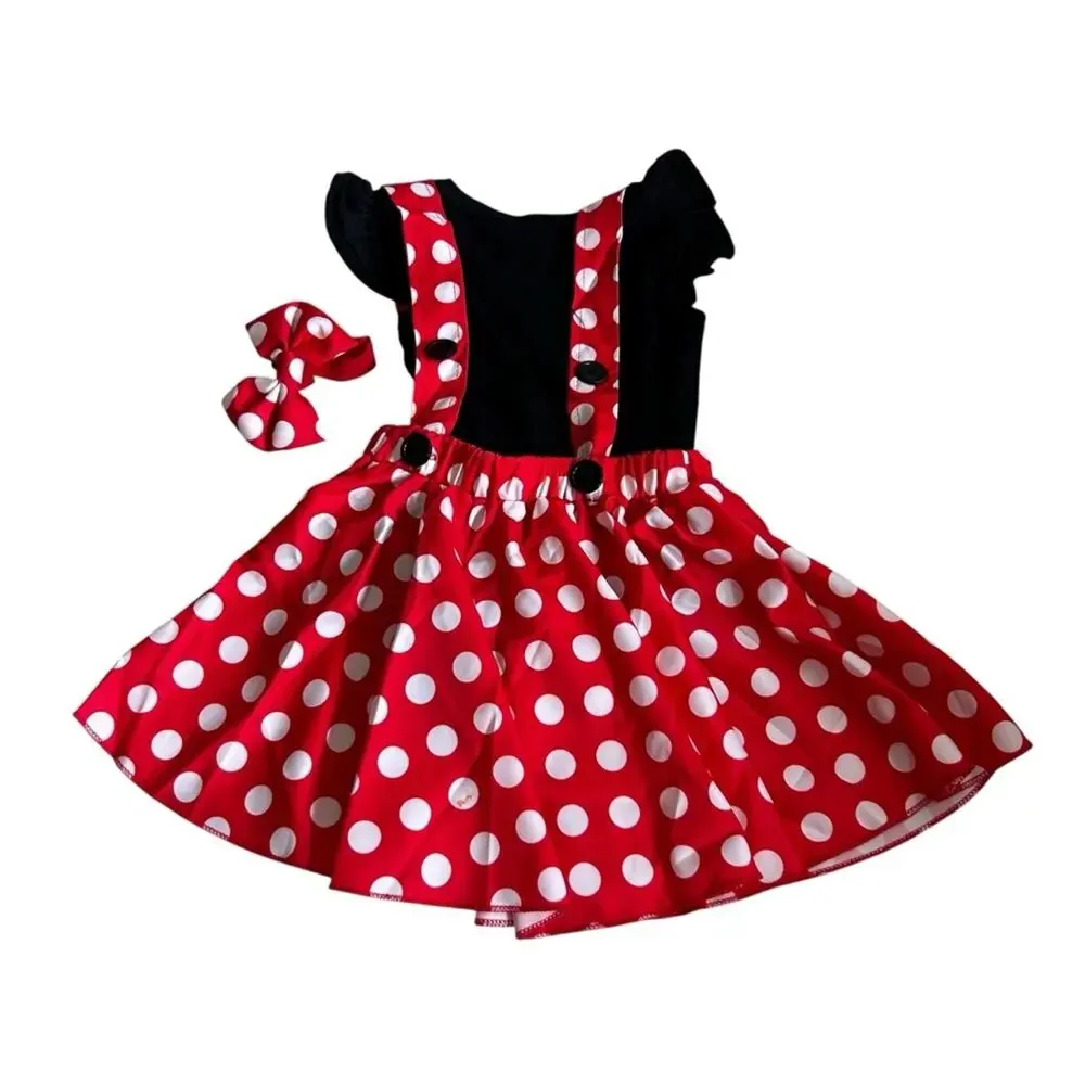 Little Girls‎ Baby Girl Red & Black Polkadot Skirt w/ Overalls & Black Bodysuit